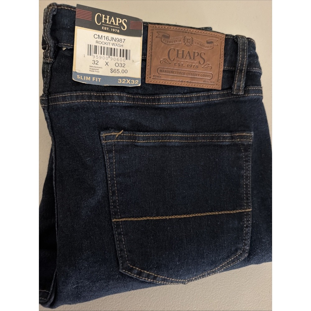 Chaps Men's Slim Fit Jeans 32x32 Rockit Wash Dark Blue Stretch Denim NWT
